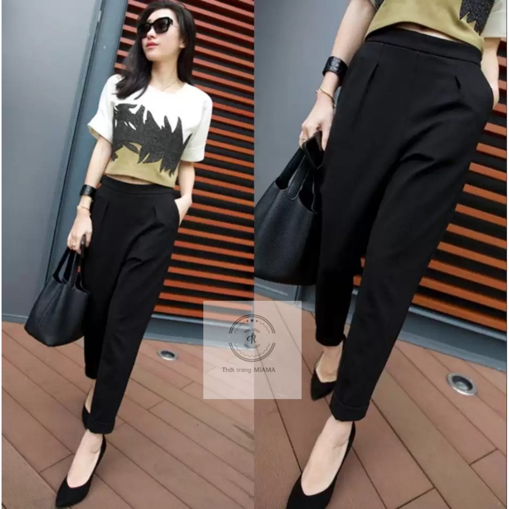 Quần baggy nữ cạp chun co giãn lưng cao màu đen ống kiểu dáng tây baggy Quần vải nữ u đi học chất xịn mặc đi làm