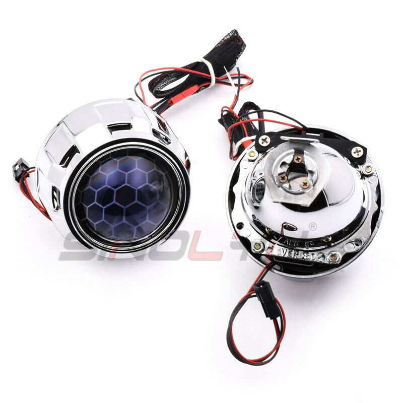 Đèn Pha 2.5 '' Led Hid Bixenon Hình Tổ Ong Màu Xanh Dương Cho Xe Mô Tô H1 H4 H7