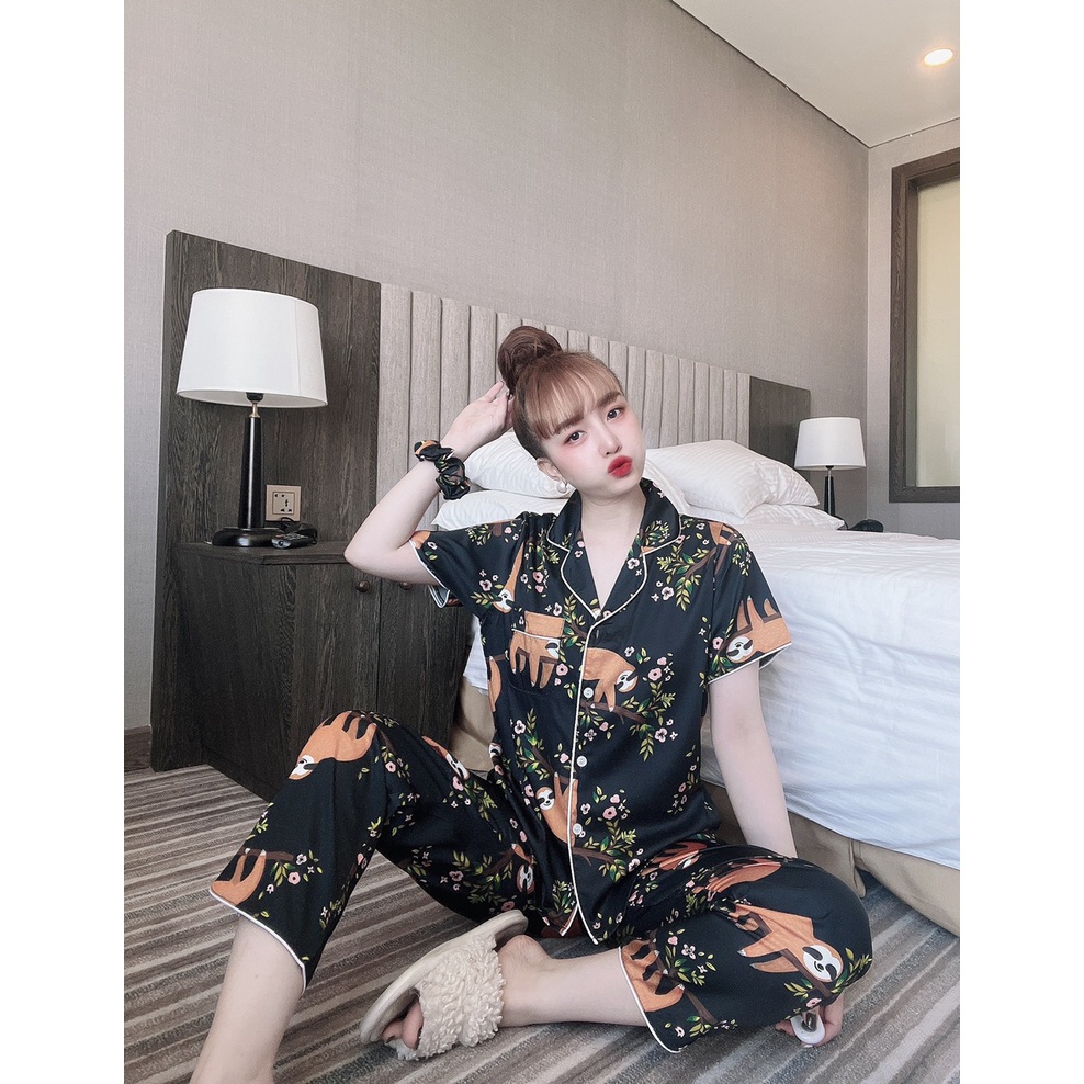 Pijama lụa tay ngắn phối màu lạ mắt, họa tiết siêu yêu