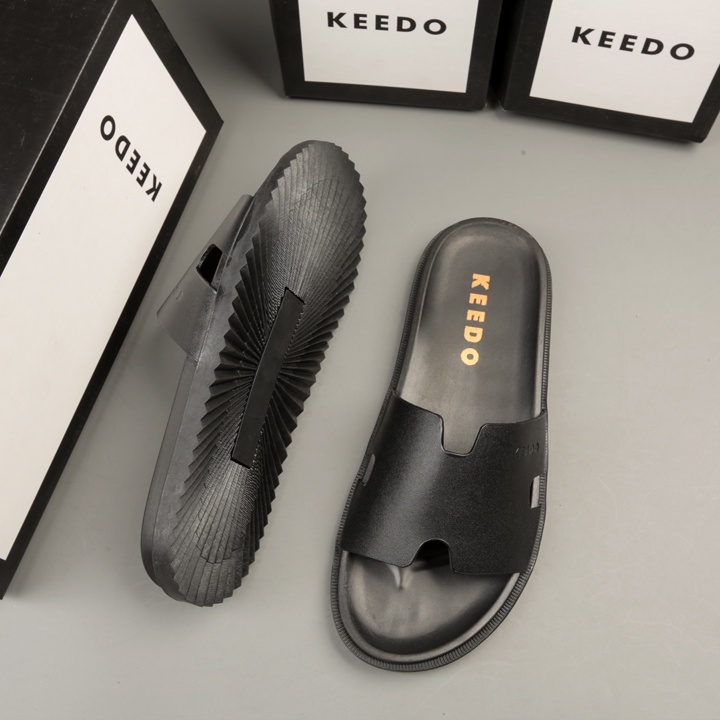 Dép quai ngang nam chữ H da bò thật KEEDO KD369 Full box
