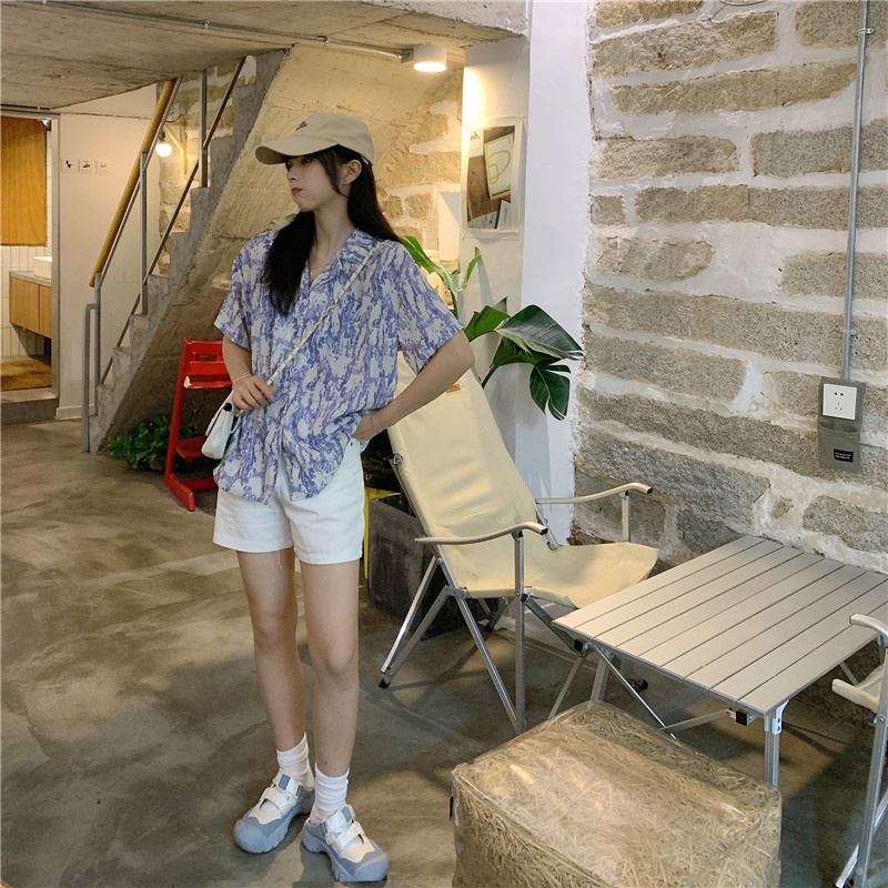 Áo Sơ Mi Tay Ngắn Dáng Rộng In Họa Tiết Hoa Phong Cách Hàn Quốc Thời Trang Mùa Hè Xinh Xắn