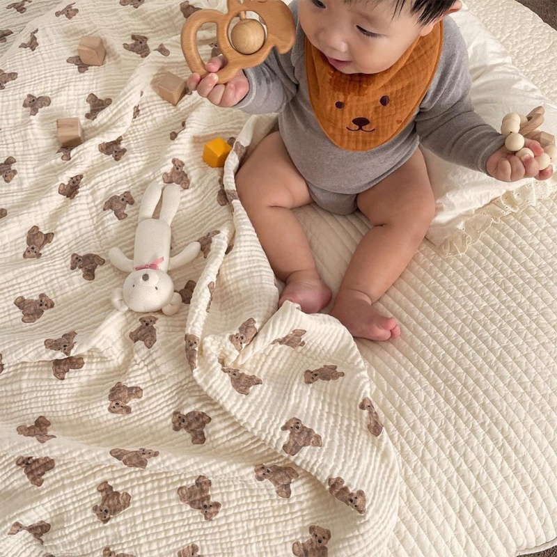 Nerf Túi Ngủ Quấn Em Bé Muslin 2 3 Lớp In Hình Gấu
