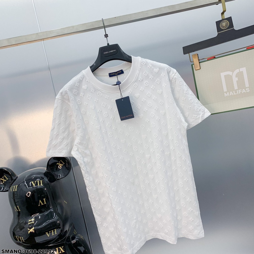 Áo Phông Nam LV Họa Tiết In Nổi - Áo Thun Nam Chất Liệu Cotton Mát Mịn