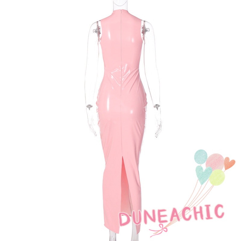 Đầm DUNEA da PU màu trơn xẻ tà quyến rũ cho nữ
