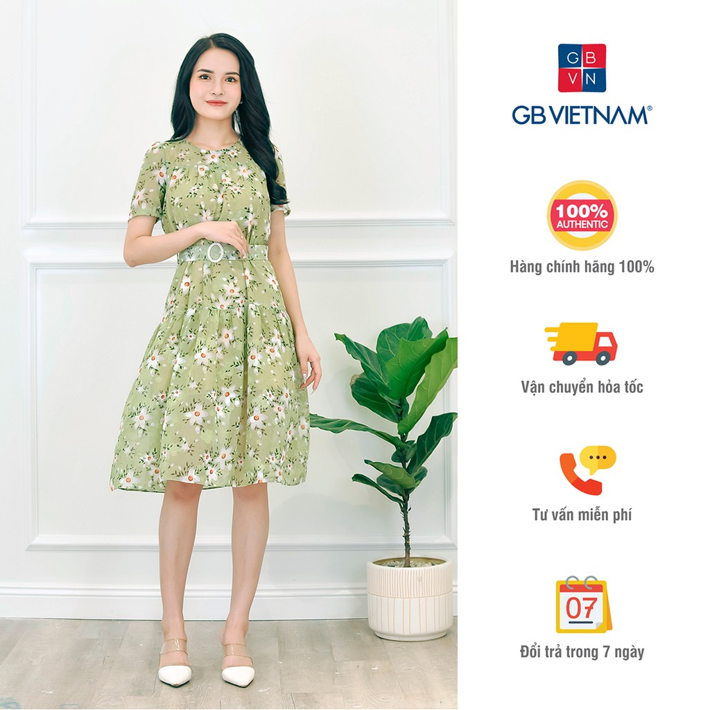 Váy công sở, GB02 Flora Dress, ĐẦM BABYDOLL Đuôi Cá Họa Tiết Hoa 2 Lớp Lót, đầm dự tiệc