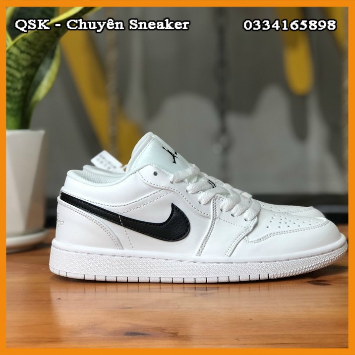 Giày Sneaker Jordan 1 Low Đen Trắng Fullbox, Giày thể thao nam nữ Jordan 1 Cổ Thấp Trắng đen Da nhăn, lót 2 lớp cực êm