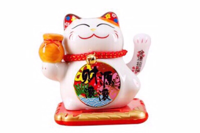 Mèo thần tài, mèo may mắn Maneki Neko vẫy tay năng lượng mặt trời 10cm