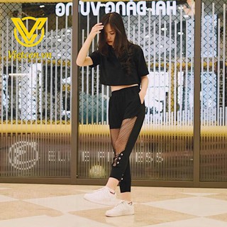 Quần jogger phối lưới buộc dây < Siêu Hot 2019 >