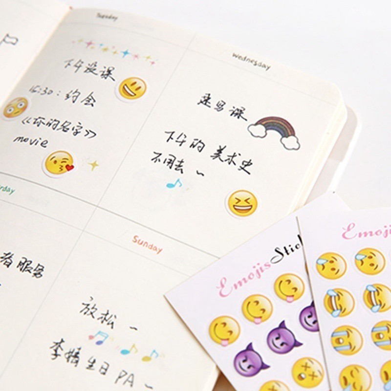 Set 12 Tấm Sticker Hình Mặt Cười Dán Trang Trí Sổ Tay / Điện Thoại Android / Iphone