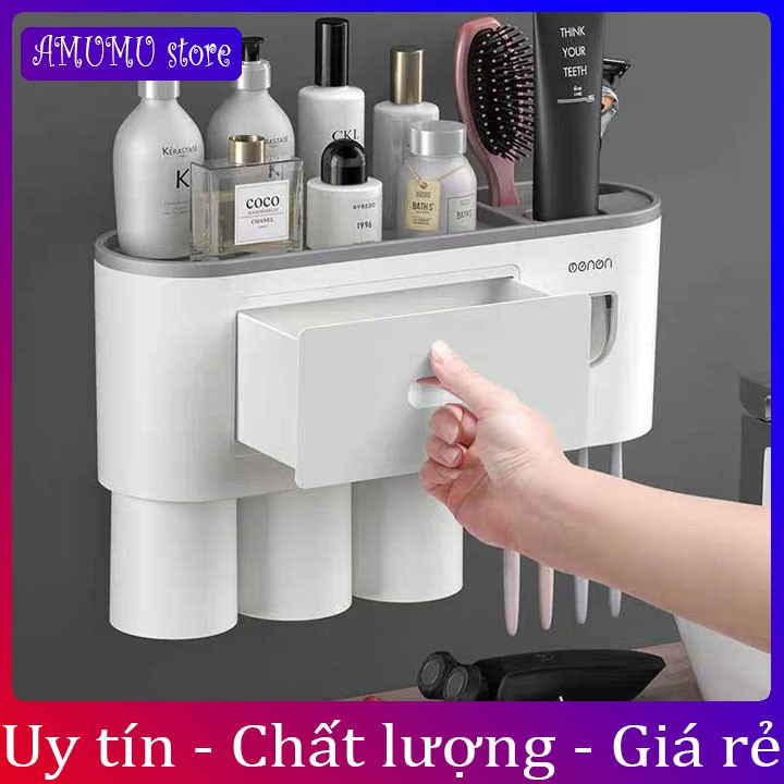 [Hàng cao cấp]KỆ ĐỂ ĐỒ-NHẢ KEM ĐÁNH RĂNG KÈM  2 CỐC, 3 CỐC, 4 CỐC LỰC HÚT NAM CHÂM NHẢ KEM TỰ ĐỘNG BẢO HÀNH 1 ĐỔI 1