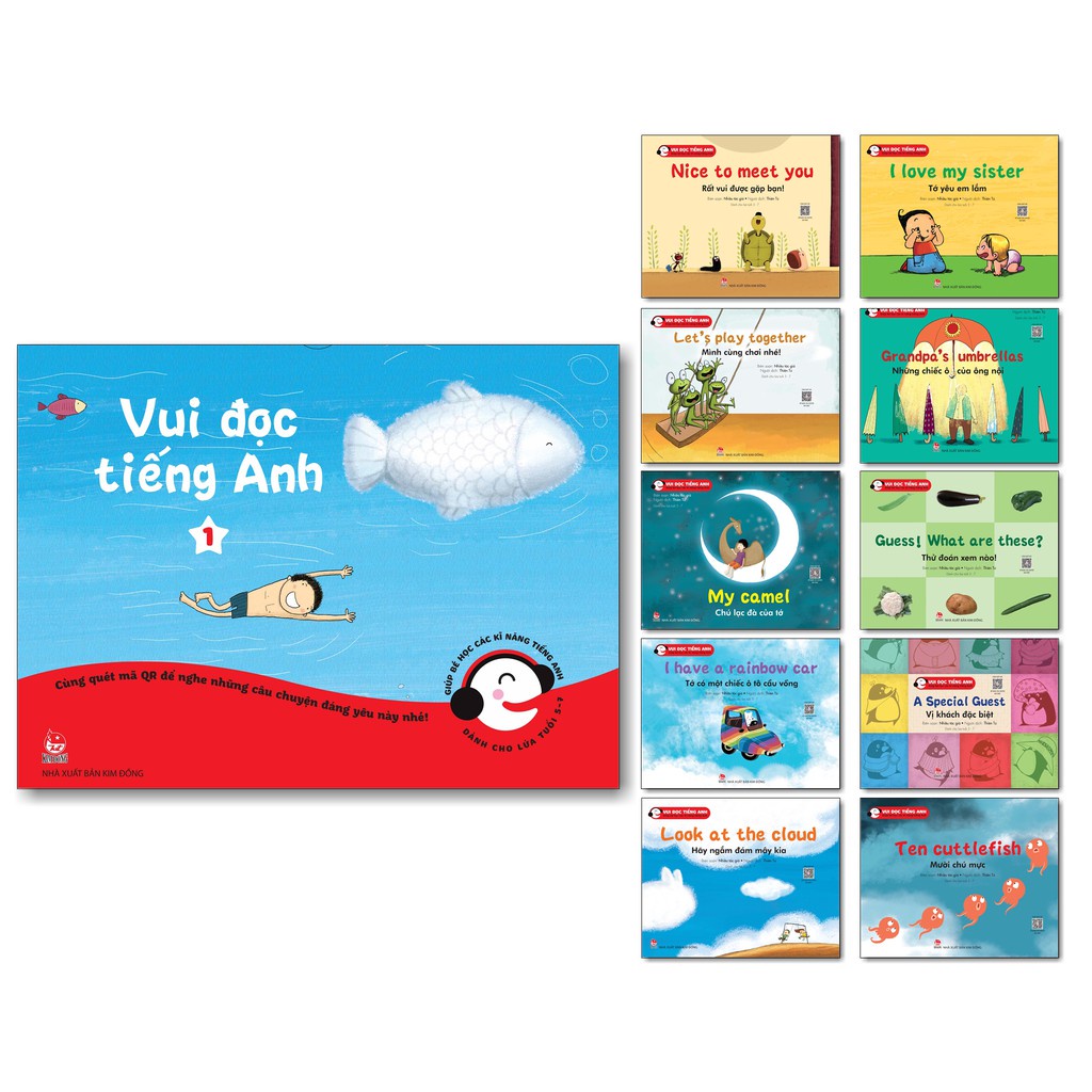 Sách - Vui Đọc Tiếng Anh_Giúp Bé Học Các Kĩ Năng Tiếng Anh_Dành cho lứa tuổi 5-7 (Boxset 10 Cuốn) - NXB Kim Đồng