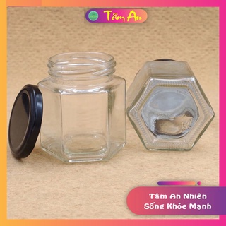 Hũ thủy tinh lục giác 500ml có nắp nhôm đen và vàng đựng gia vị và thực phẩm cao cấp (500ml)