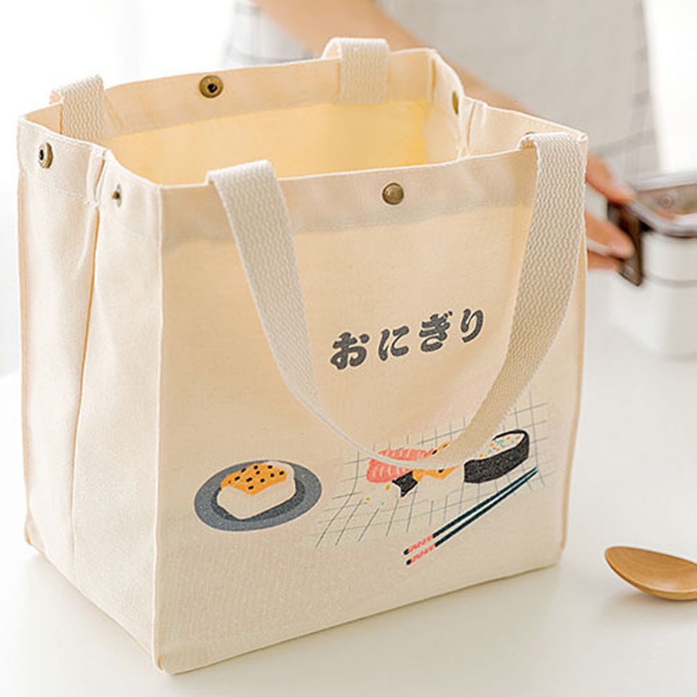 Túi đựng hộp cơm trưa bằng vải canvas thiết kế nhỏ gọn dễ thương tiện dụng mang theo du lịch/ dã ngoại cho nữ