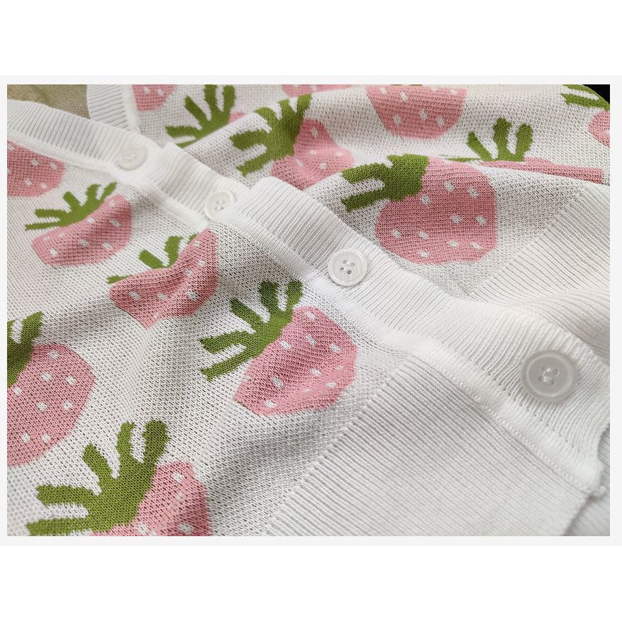 Áo Khoác Len cardigan Cổ Chữ v In Hình Dâu Tây Đáng Yêu Cho Nữ