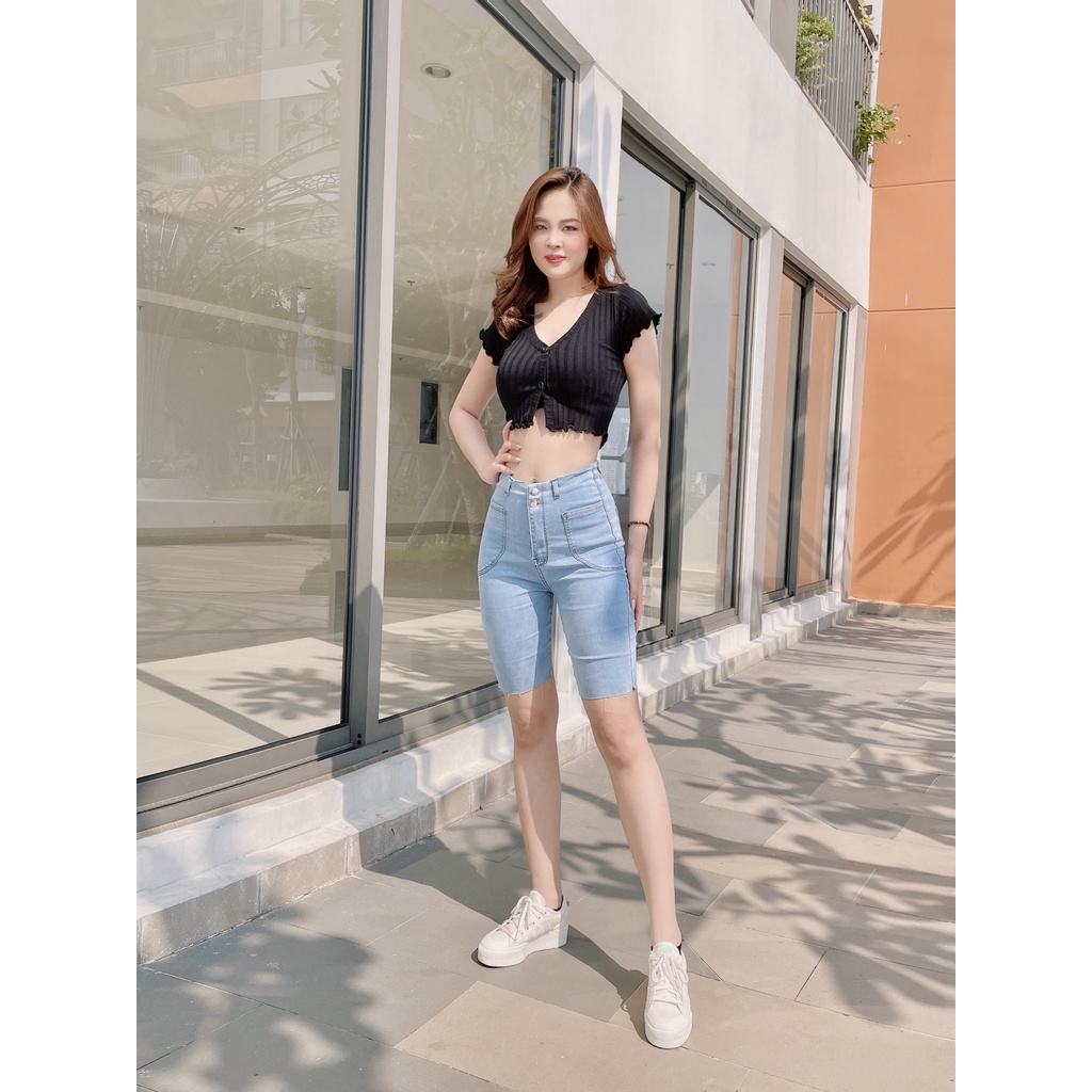 Quần Nữ Jean Ngố Bò Lửng Cạp Cao Co Giãn, Form Ôm Eo Siêu Xinh Siêu Hottrend