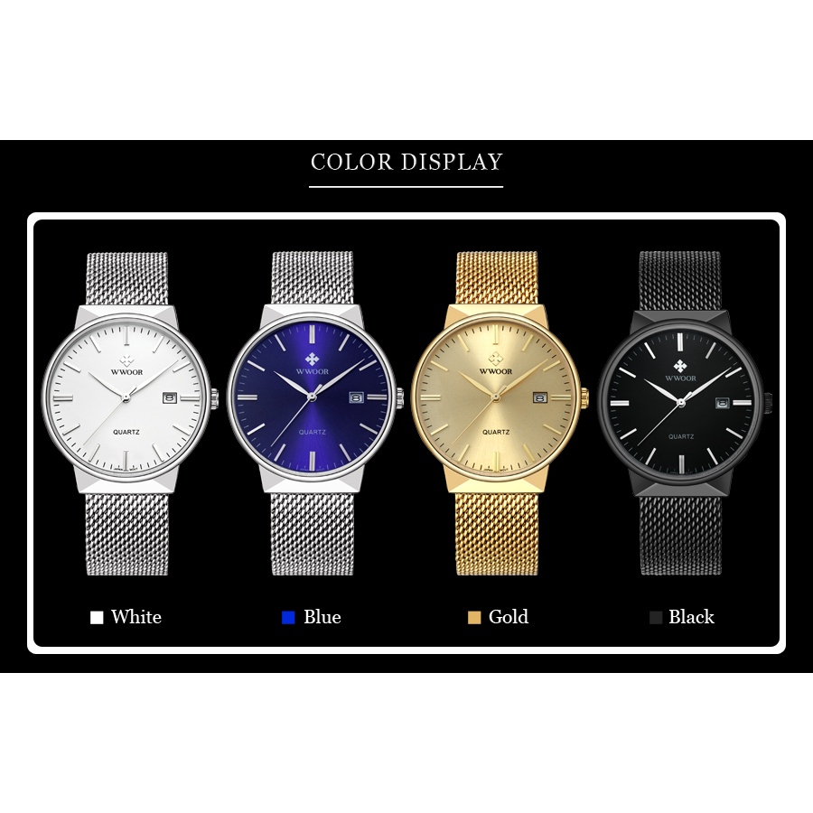 Đồng Hồ Quartz WWOOR Mạ Vàng Chống Thấm Nước Sang Trọng Cho Nam Relogio Masculino-8826