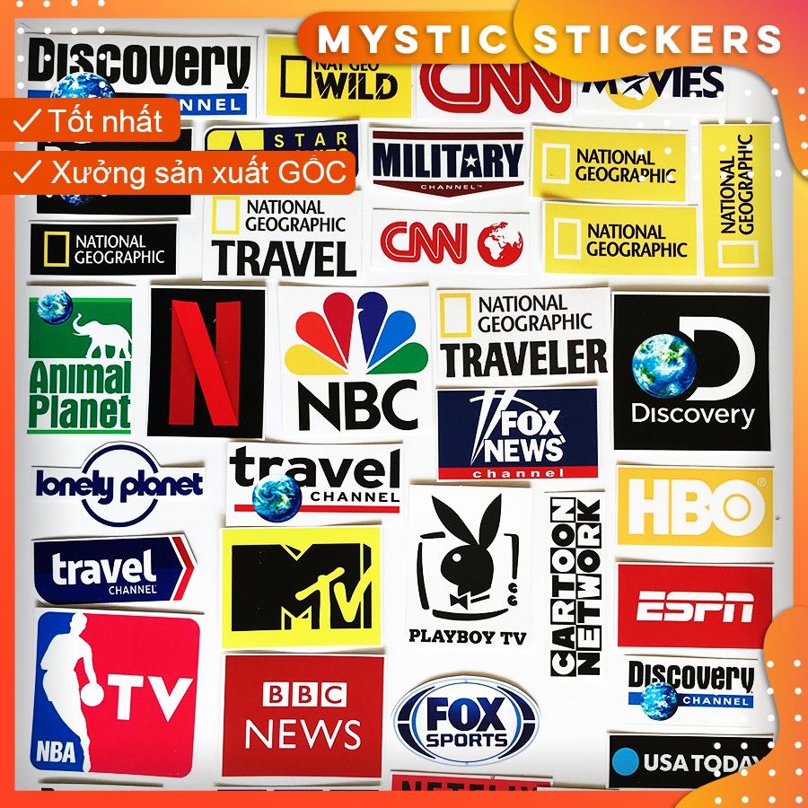 [LOGO TRUYỀN HÌNH] 40 Sticker chống nước/ dán laptop vali xe mũ bảo hiểm nhà cửa ...