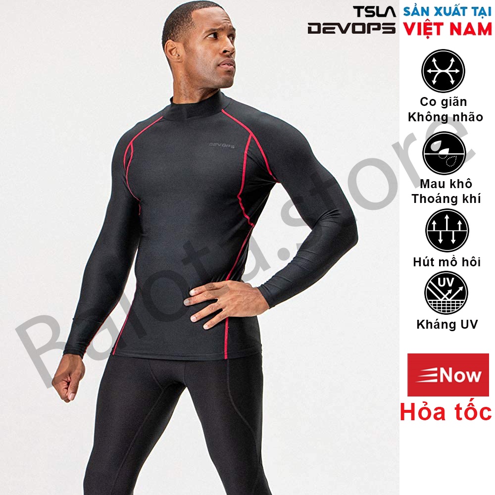 Áo thun dài tay nam Devops cổ 3 phân form ôm body chất co giãn lót giữ nhiệt đá bóng rổ tập gym bơi thể thao chống UV | BigBuy360 - bigbuy360.vn