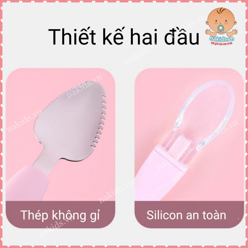 Thìa Nạo Hoa Qủa 2 Đầu Cho Bé Ăn Dăm - Muỗng Cạo Nhỏ Hoa Qủa 2 Đầu Silicon Và Inox Cao Cấp Có Hộp Đựng