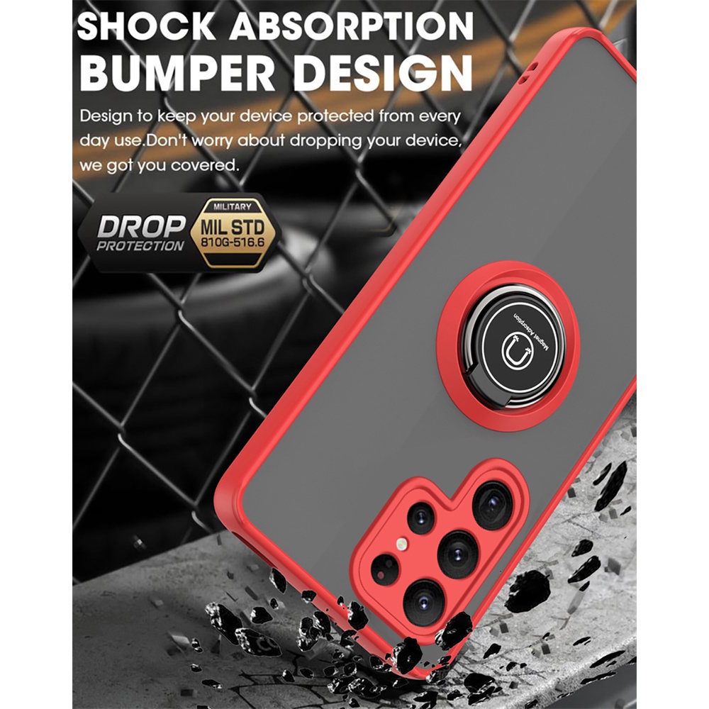 Matte Camera Shockproof Cover For Samsung Galaxy S22 Ultra 5G Case Samung S 22 22S Plus S22Ultra Magnetic Ring Stand Armor Coque