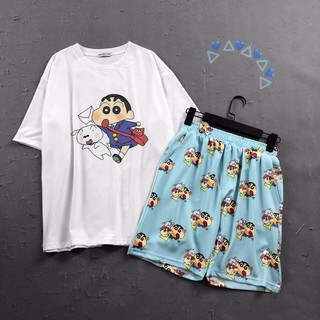 [COMBO] ~ Áo Thun Trắng & Quần Short Unisex Hoạt Hình Shin