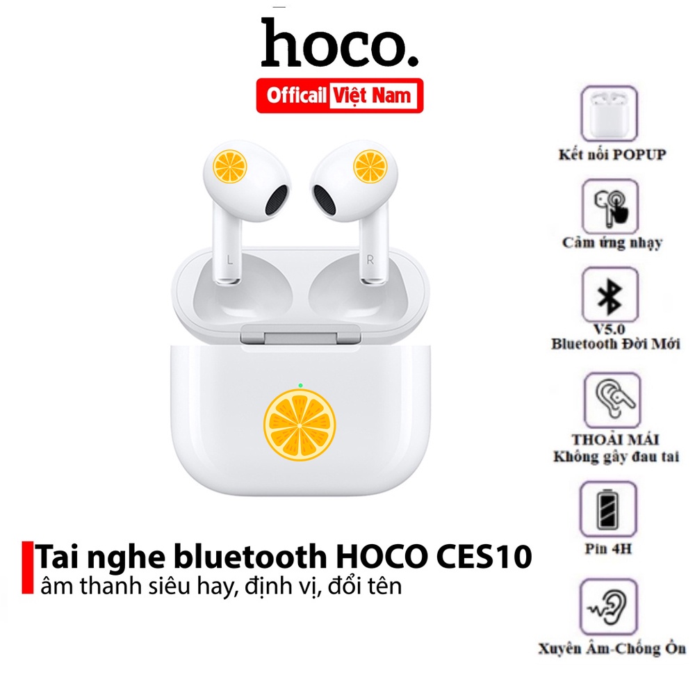 Tai nghe Bluetooth V5.0 Hoco CES10 Pro True Wireless hỗ trợ định vị, đổi tên, chạm cảm ứng, dung lượng 350mAh