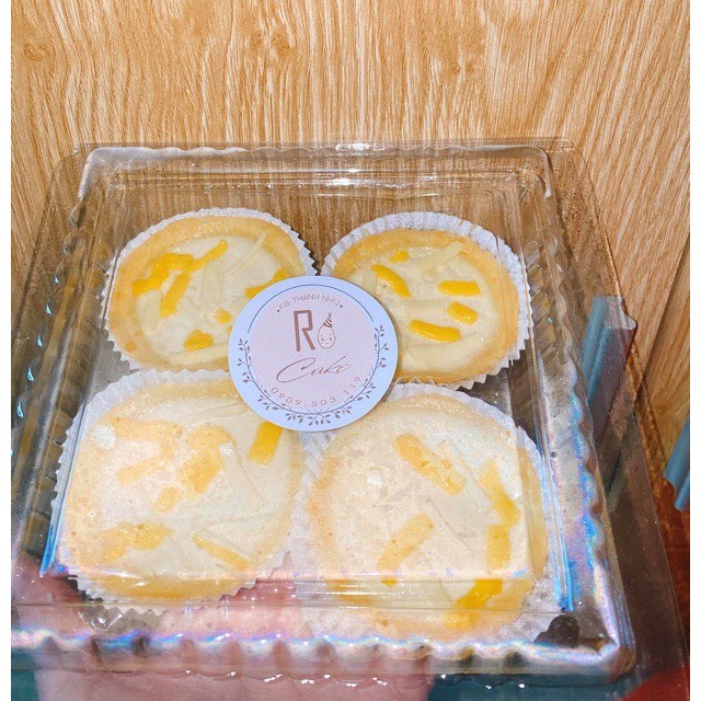 100 cái hộp vuông nhựa trong 13cm đựng 4 cái bánh tart trứng hoặc tart hoa quả
