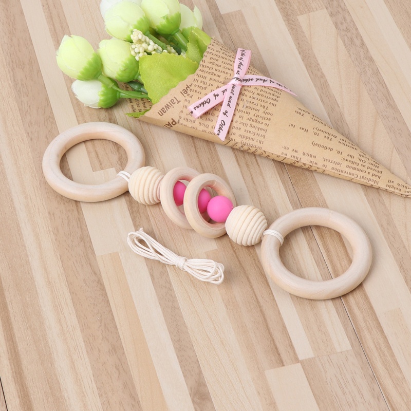 Đồ Chơi Vòng Gặm Ngậm Cắn Bằng Gỗ Tự Nhiên Phối Hạt Gỗ Tự Nhiên Có Thể Dùng Làm Đồ