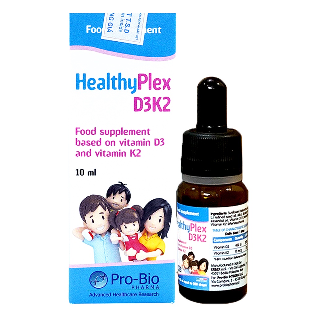 Vitamin D3 K2 HealthyPlex D3K2 - Bổ Sung Vitamin D3&amp;K2 Giúp Tăng Cường Hấp Thu Canxi Cho Trẻ (Chai 10ml)