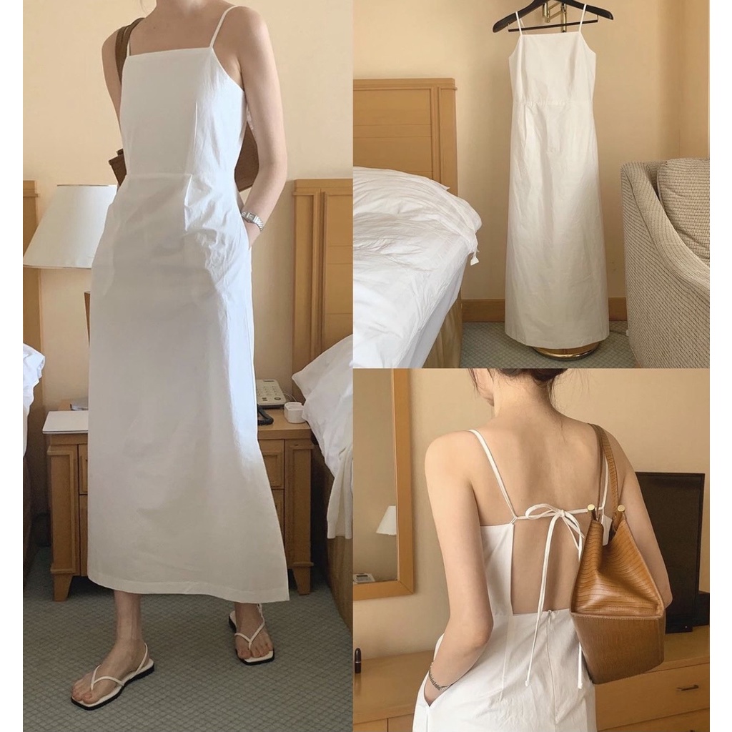 ĐẦM DÀI MAXXI HAI DÂY CỘT NƠ HỞ LƯNG - KIMI DRESS