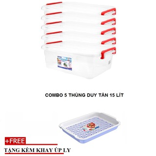 Combo 5 Thùng Nhựa Duy Tân Trong Suốt 15 Lít (45.7 x 31.8 x 16.1 cm) --TẶNG KÈM 1 KHAY ÚP LY