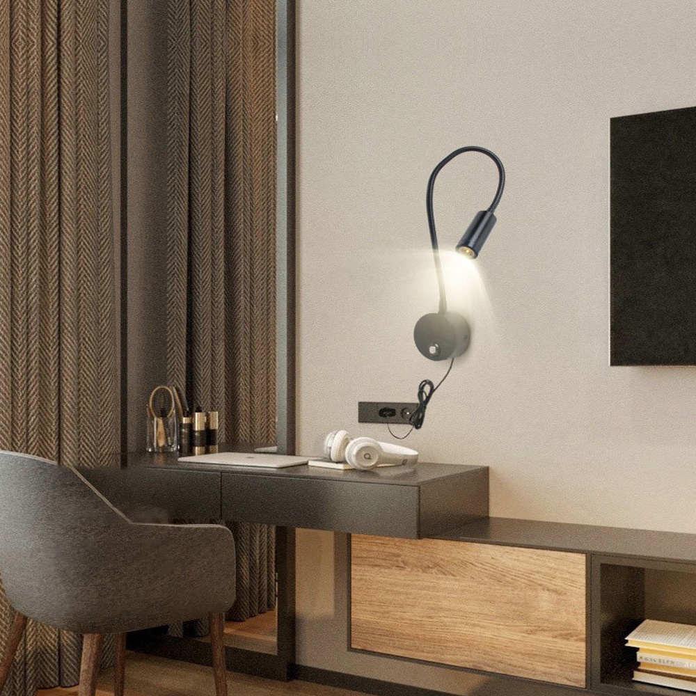 Đèn đọc sách gắn tường đầu giường LED 3W - 220V, Đèn rọi LED gắn tường Kim Loại