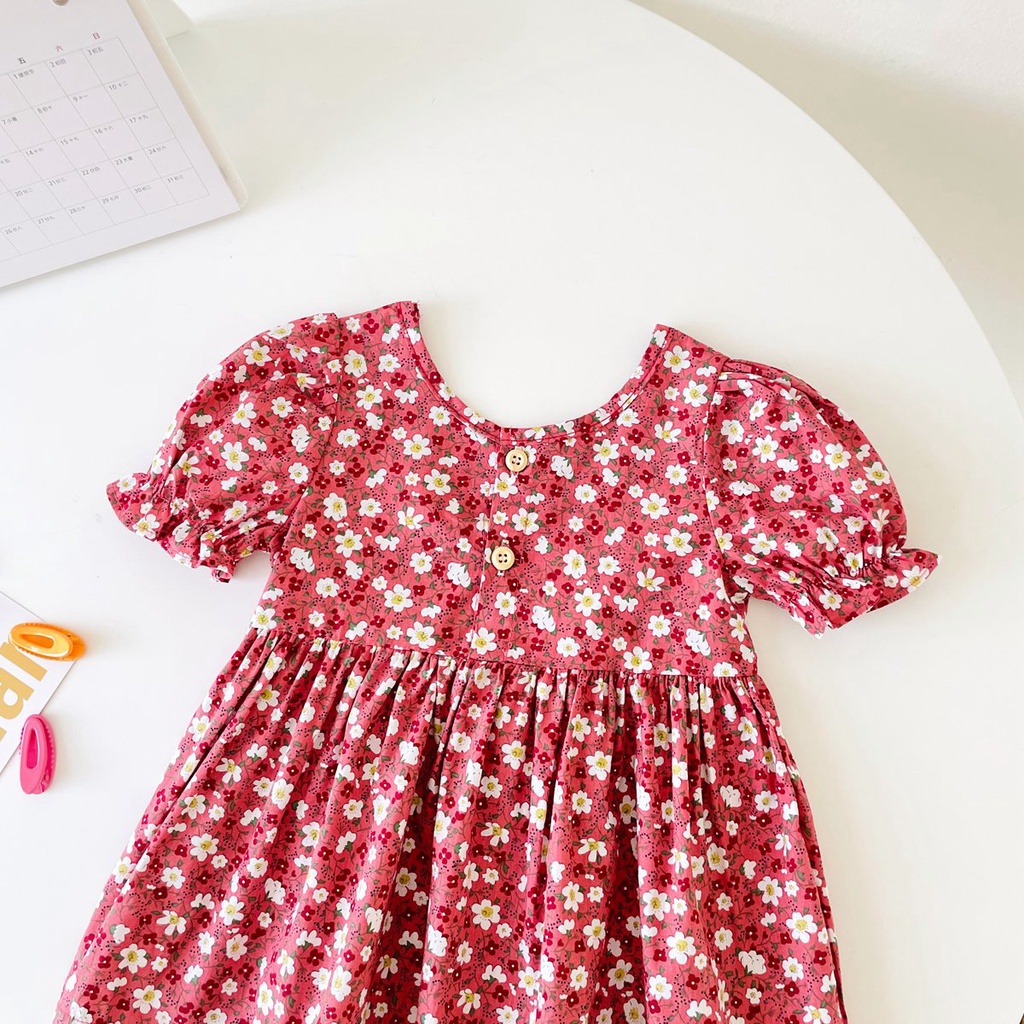 Sanlutoz Đầm Công Chúa Tay Ngắn Bằng Cotton In Hoa Dễ Thương Thời Trang Cho Bé Gái