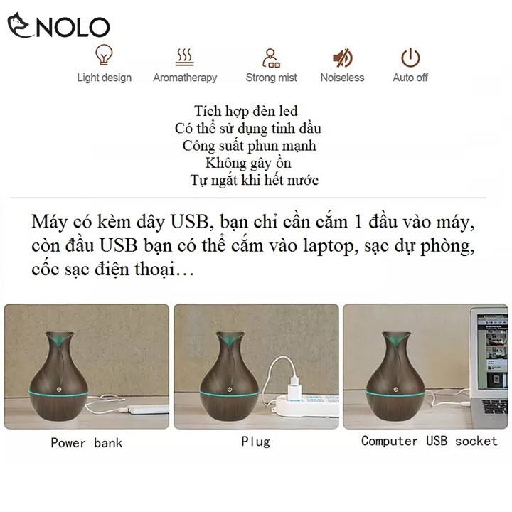 Máy Phun Sương Tạo Độ Ẩm Vân Gỗ Kiểu Dáng Hoa Tulip Có Đèn Led Nguồn USB Dung Tích 130ml