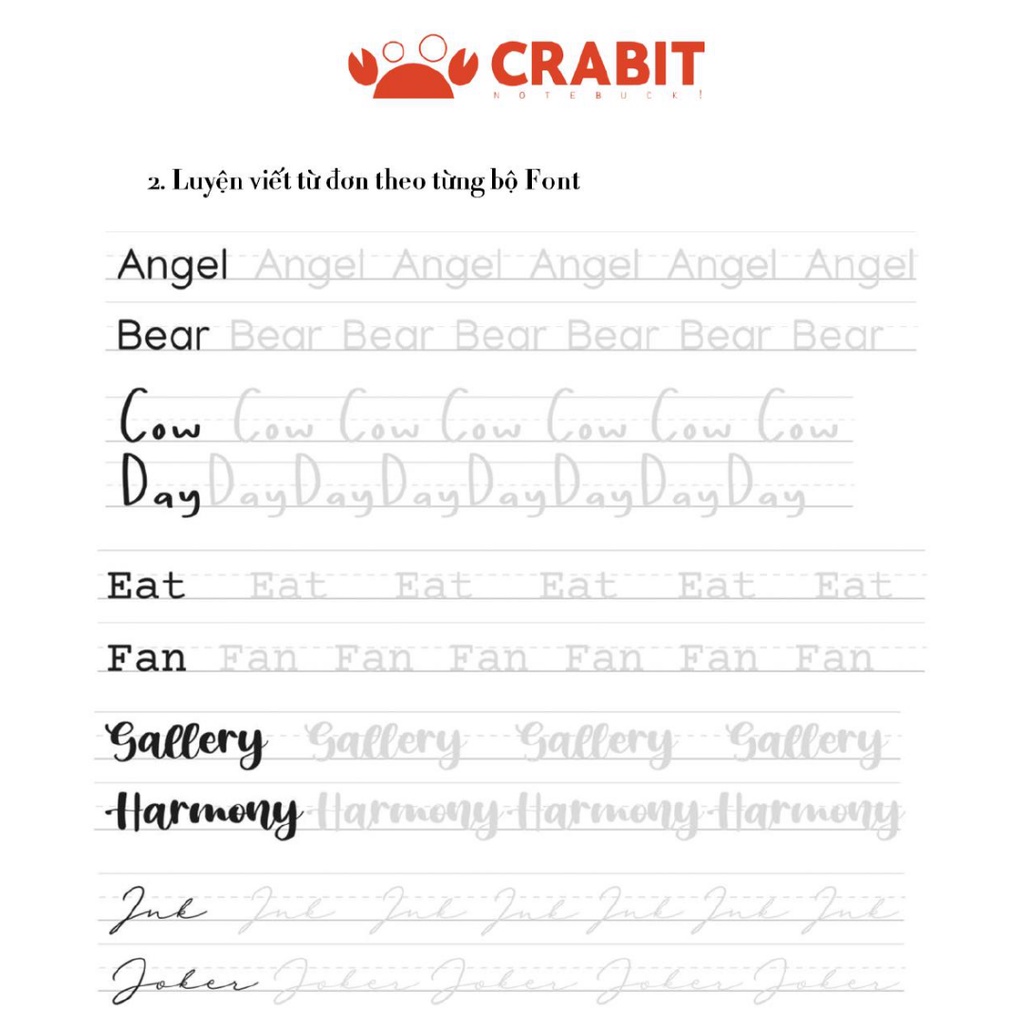 [Mã LIFE0803ALL giảm 10% đơn 0K] Combo Sổ bút luyện chữ viết Handwriting Crabit - tập 5 loại font chữ khác nhau