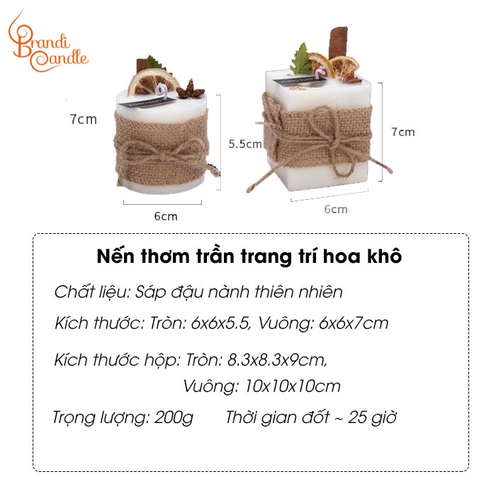 [Tặng kèm đế gỗ] Nến thơm trang trí hoa khô buộc chạc phong cách cổ điển