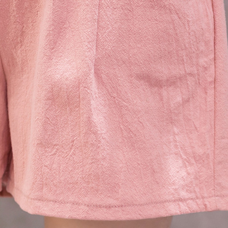 Quần Short Linen Cotton Lưng Cao Co Giãn Màu Sắc Trơn Ống Rộng Có Túi Dành Cho Nữ