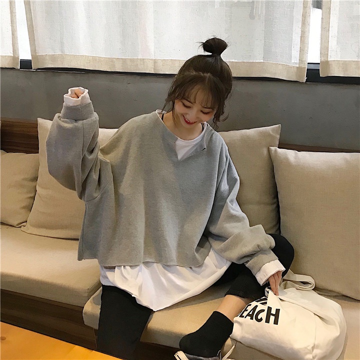 NRVP Áo Sweater Tay Dài Dáng Rộng Phong Cách Hàn Quốc Thời Trang Trẻ Trung