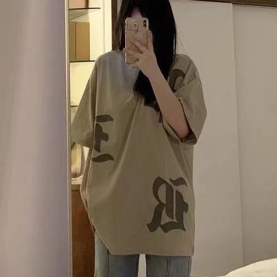 Áo thun 100% cotton tay ngắn dáng rộng thêu chữ cái phong cách Hàn Quốc Mỹ retro thời trang mùa hè mới cho nữ WE6F
