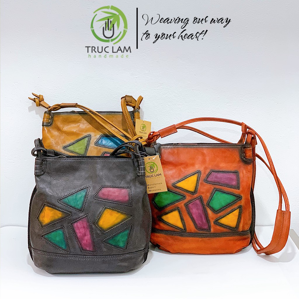 Túi Đeo Chéo Thời Trang Nữ Da Bò Thật Cao Cấp Trang Trí Hình Khối Nhiều Màu Sắc – Trúc Lâm Handmade