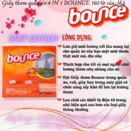 Giấy thơm quần áo 4 IN 1 BOUNCE 160 tờ của Mỹ by Shop LocNgo