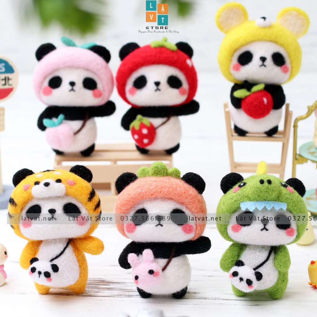 [Mới 2021] Bộ len chọc Panda điệu đà cho người bắt đầu, có hướng dẫn, quà tặng ý nghĩa - Needle felting Panda gấu trúc