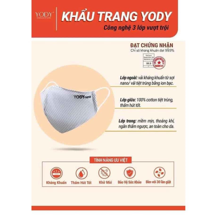 Khẩu trang Nano ion Bạc YODY - Kháng Bụi, Kháng Khuẩn, Thấm Hút, Thấm hút , Khử Mùi (Màu Ngẫu Nhiên) - Mã: KTR3001