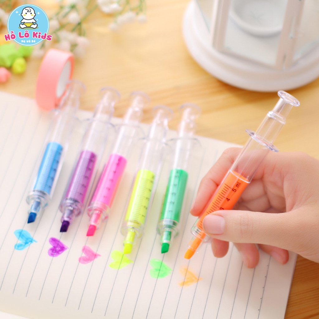 Bút nhớ dòng hình ống tiêm cute đánh dấu ghi chú nhiều màu Hồ Lô Kids