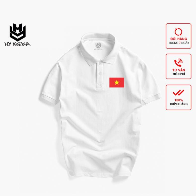 Áo Thun Polo HY Korea Nam Nữ Vải Cá Sấu 4 Chiều Cổ Trụ In Hình Cờ Việt Nam DC228. ⚡