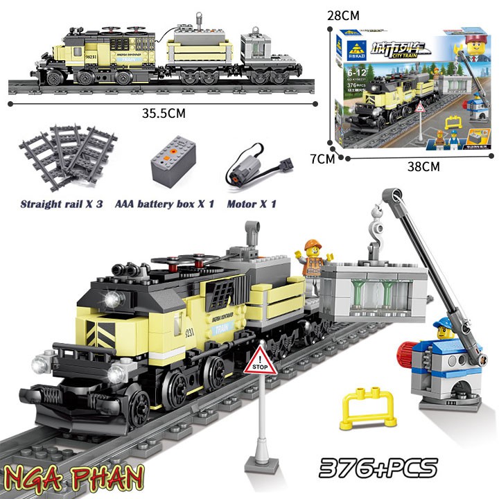 Tàu Hỏa Vàng 376 Chi Tiết Chạy Pin Cực Đẹp City Lego Kazi Đồ Chơi Xếp Hình Lắp Ráp