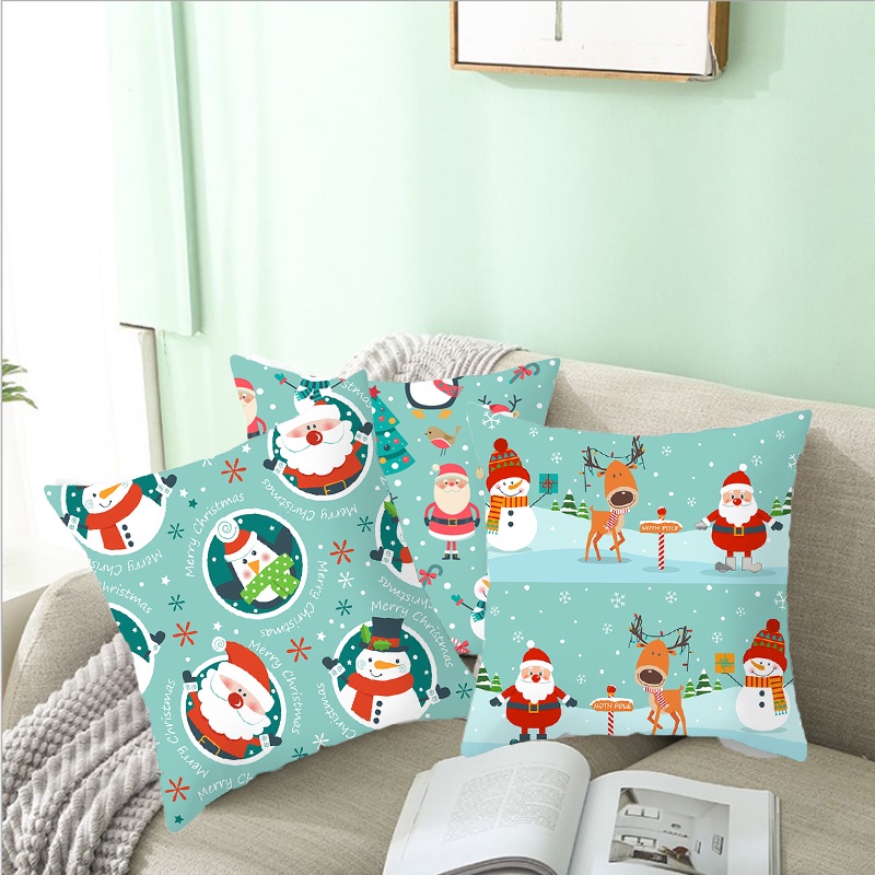 Vỏ Gối Hình Vuông 45 * 45cm Bằng Polyester In Họa Tiết Giáng Sinh Chống Bụi Trang Trí Nhà Cửa