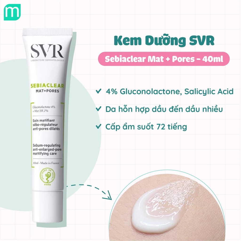 Kem Dưỡng Giúp Giảm Mụn Kiềm Dầu Cho Da SVR Sebiaclear Mat+Pores 40ml