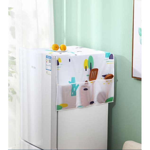 Tấm phủ nóc tủ lạnh chống nước chống bụi trang trí nhà, tấm phủ tủ lạnh có ngăn đựng đồ