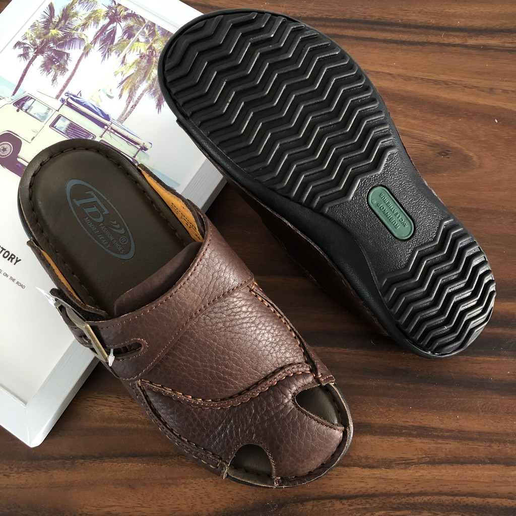 Dép nam da bò bít đầu, dép rọ da chất liệu da bò cao cấp đế cao su